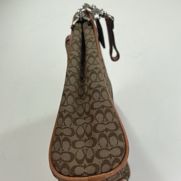 Authentic COACH Signature  Pouch Clutch Canvas/Leather Beige/Brown Large Unisex